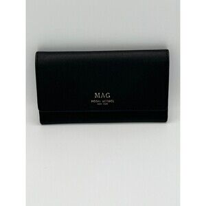 Henri Bendel MAG Black Leather Wallet Womens Bifold Organizer Clutch